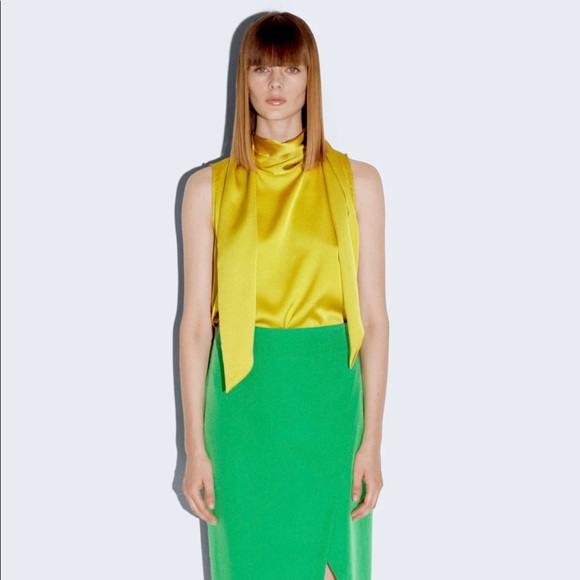 SCARF COLLAR SATIN EFFECT TOP - Picture 1 of 8
